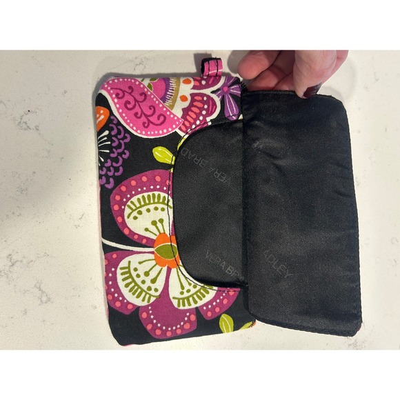 Vera Bradley Night and Day Floral Coin Purse ID Case Wallet Black Pink Zipper - Picture 5 of 6